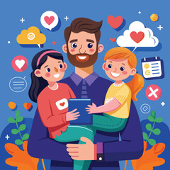 Happy family. Father and children. Flat design vector illustration. fathers Day