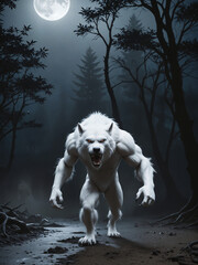 white werewolf in the forest - 752832204