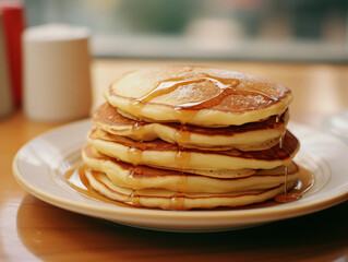 Fototapeta na wymiar Pancakes with berries and syrup. Maslenitsa Pancake week. Healthy breakfast. Cozy morning.