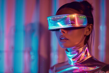 Evocative image of a backlit figure expressing modern style with innovative LED eyewear