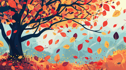 Tree leaves autumn nature colorful. Flat vector.