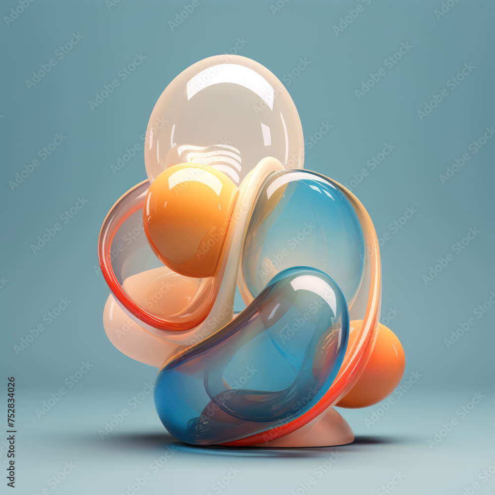 Poster abstract 3d rendering of multicolored glass balls on blue background