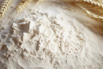Fototapeta na wymiar Close-up of wheat flour with grains on a white background.