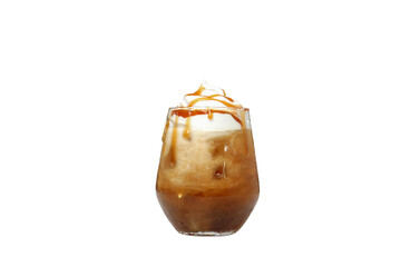 PNG, Glass with iced coffee with cream, isolated on white background, top view