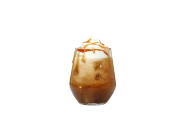 PNG, Glass with iced coffee with cream, isolated on white background, top view