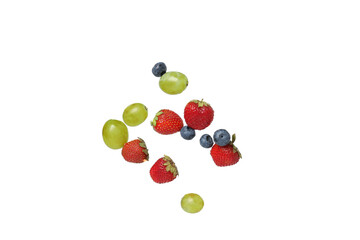 PNG, levitating components of fruit salad, isolated on white background.