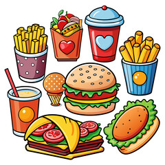 Fast food collection. Vector clip art illustration with simple gradients. All in a single layer.