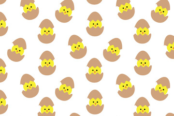 Obraz premium Adorable Baby Chick in Cracked Eggshell Vector Pattern