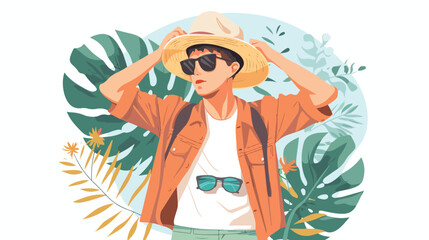 Obraz na płótnie Canvas Young man with summer fashion. Flat vector.
