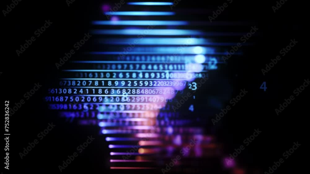 Poster horizontal lines with numbers rotate on black background. abstract concept of cryptocurrencies, e-co