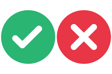 right and wrong icon with green and red, correct and incorrect symbol to guarantee the idea, agreement sign to confirm the right answer