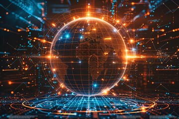 The image visualizes the convergence of realms through a digital lens, highlighting the intersection of science, technology, and abstract art It crafts a symmetrical, patterned canvas that resonates w