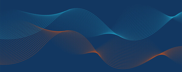 Abstract blue background with multicolored orange wavy lines