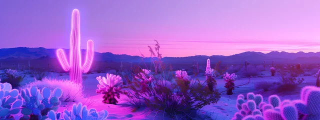 Abwaschbare Fototapete Lila Neon Mirage: Desert Night Illuminated