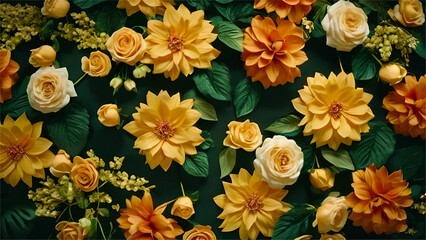 multicolored rose, jasmine flowers background. 