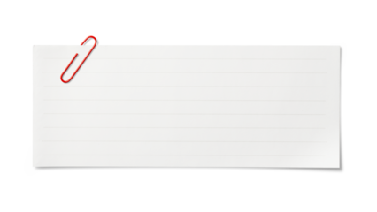 赤いペーパクリップで留められた罫線のある紙片