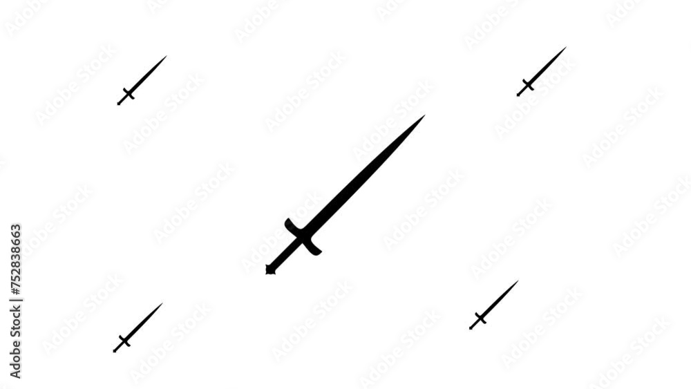 Poster zoom in and out animation the sword symbol. large black symbol in the center and four small symbols 