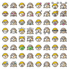 Multipurpose boy and girl expressions vector icon set in filled outline style