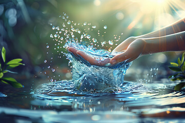 Graphic for World Water Day,hands holding earth as water flows over it