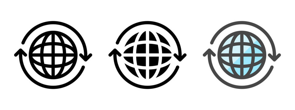 Multipurpose globe vector icon in outline, glyph, filled outline style. Three icon style variants in one pack.