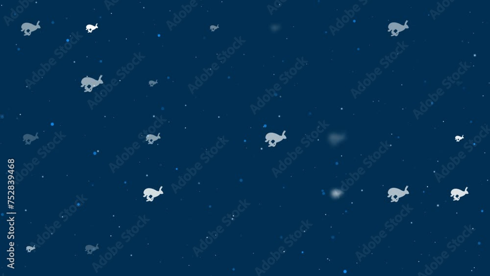 Poster template animation of evenly spaced hare runs symbols of different sizes and opacity. animation of t