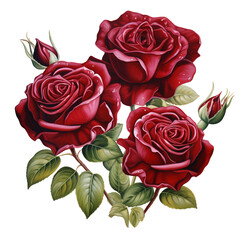 Bouquet of red roses on a transparent background.