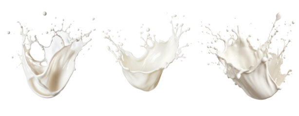 Set of milk splash in the air on white background