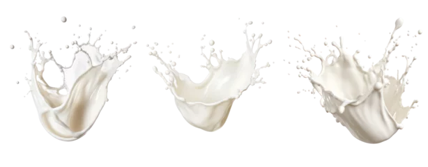 Zelfklevend Fotobehang Set of milk splash in the air on white background © Jo