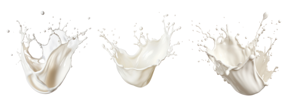 Set of milk splash in the air on white background