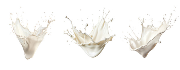 Set of milk splash in the air on white background - obrazy, fototapety, plakaty