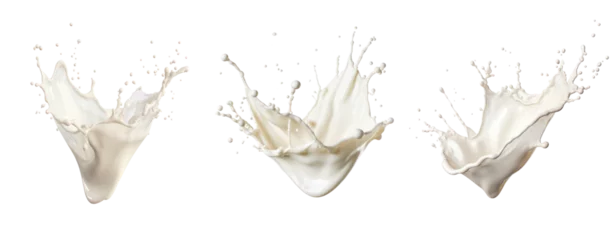Selbstklebende Fototapeten Set of milk splash in the air on white background © Jo