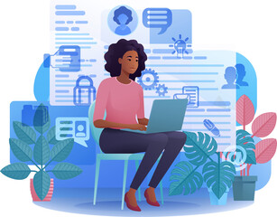 Woman Laptop Resume CV Job Search Online Cartoon