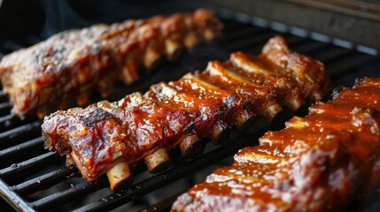 Barbecue pork ribs on the grill.