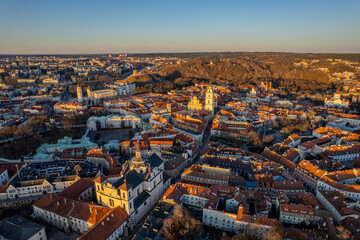 Aerial sunny spring view of Vilnius old town, Lithuania