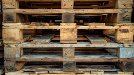 Wooden Pallets. Wooden pallets Stacked upon each other. Transportation and storage. Wooden pallets in a Driveway. Wooden pallets. Flat design, top view, front and side view. Storage.