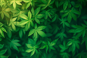 CBD Beautiful background green cannabis flowers.Cannabis Sativa Leaves On Dark - Medical Legal Marijuana.cbd oil - medical marijuana concept,alternative herb medicine.  - obrazy, fototapety, plakaty