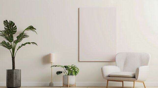 Blank picture frame mockup against the wall