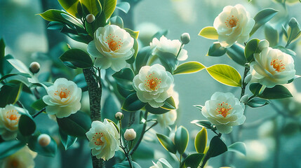 Springs Awakening, A Camellias Blossom in Soft Light, Natures Palette Unfurling