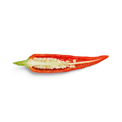 Red hot chili cut in half, with transparent background and shadow