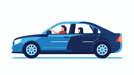Sedan car with a driver woman vector illustration