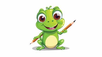 Cute frog holding a pencil. Animal cartoon concept 