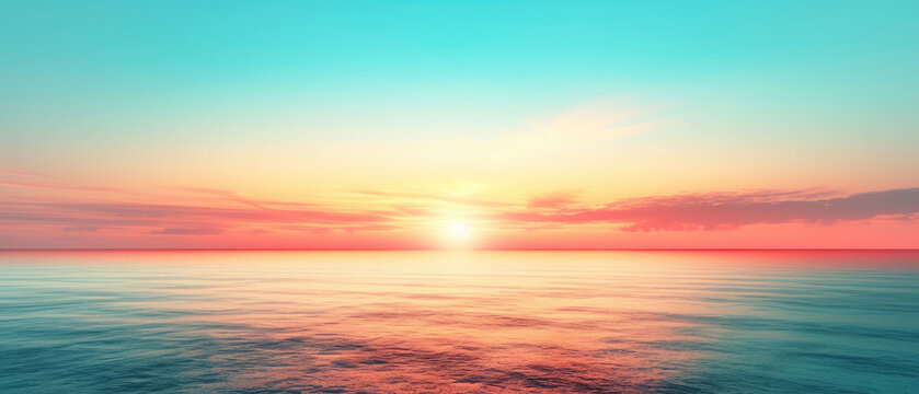 Landscape colorful view banner blue sky gradient clear. Vivid Sunset Reflection on Calm Ocean Waters background banner