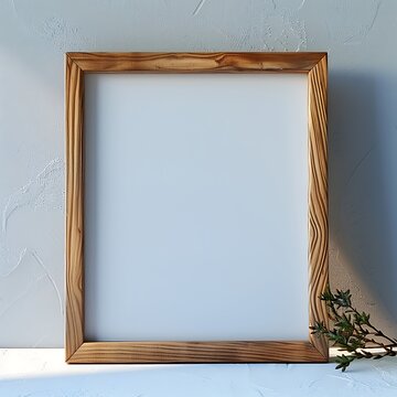 Vertical warm color wooden picture frame mock up on the wall