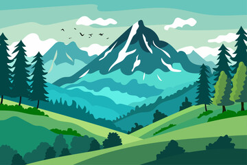 landscape with mountains and forest flat style illustration design vector