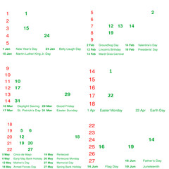 Half-Year 2024 Holidays Calendar with Week Numbers - January to June