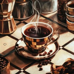 Image of cup of hot coffee printed on Printed Glass Basin Splashbacks