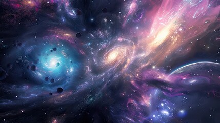 Space background with galaxy. Celestial wonders, cosmic beauty, interstellar voyage, cosmic exploration, galactic marvels, cosmic dust clouds. Generated by AI - obrazy, fototapety, plakaty