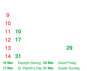 March 2024 Holidays Calendar with Week Numbers
