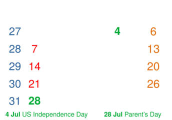July 2024 Festive Holidays Calendar with  Week  Numbers