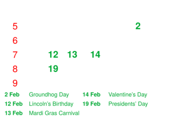 February 2024 Holidays Calendar with Week Numbers